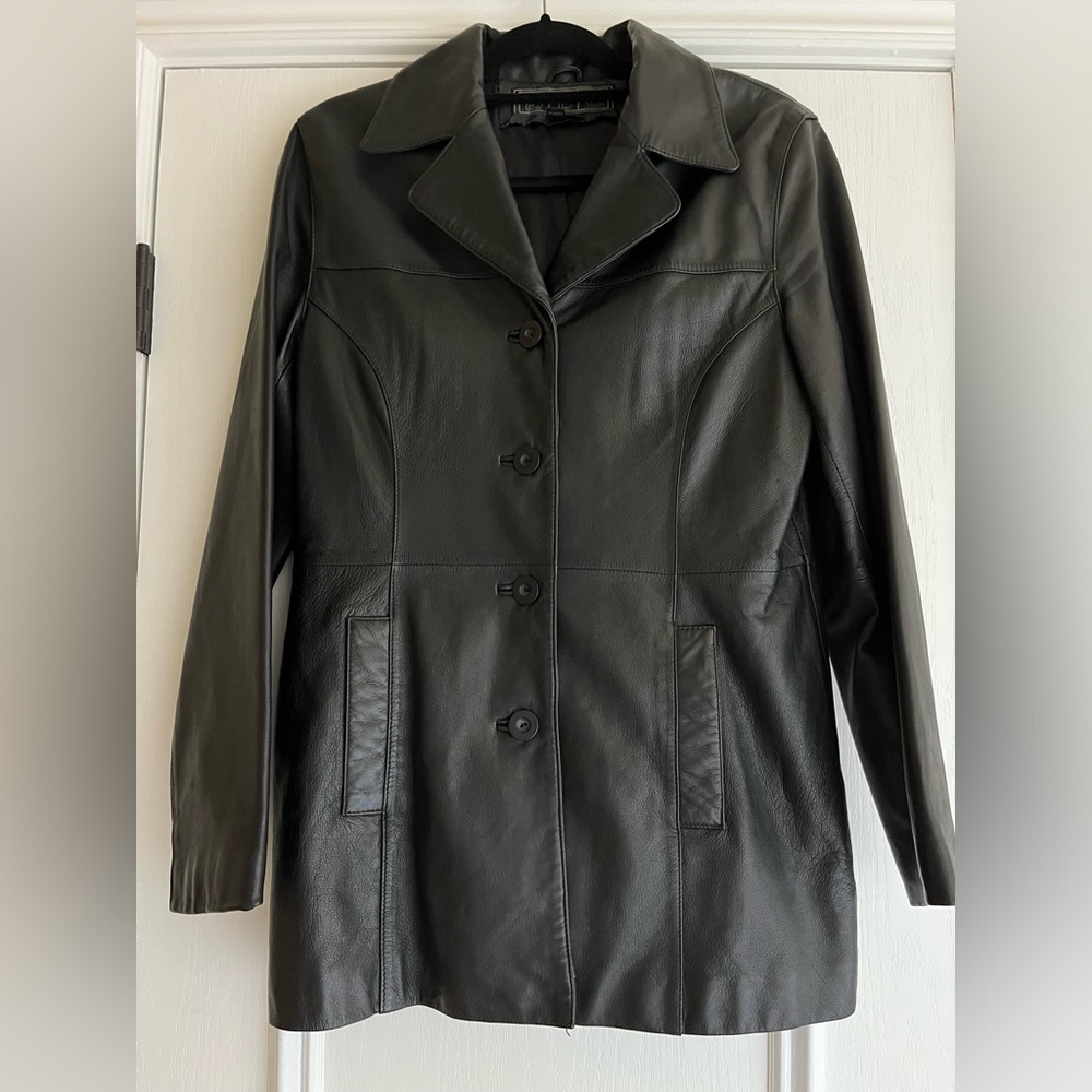 Vintage JLC Genuine Black Leather Coat Women’s Size Medium